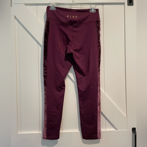 PINK leggings, maroon with velvet side stripes, medium. - Picture 2 of 3